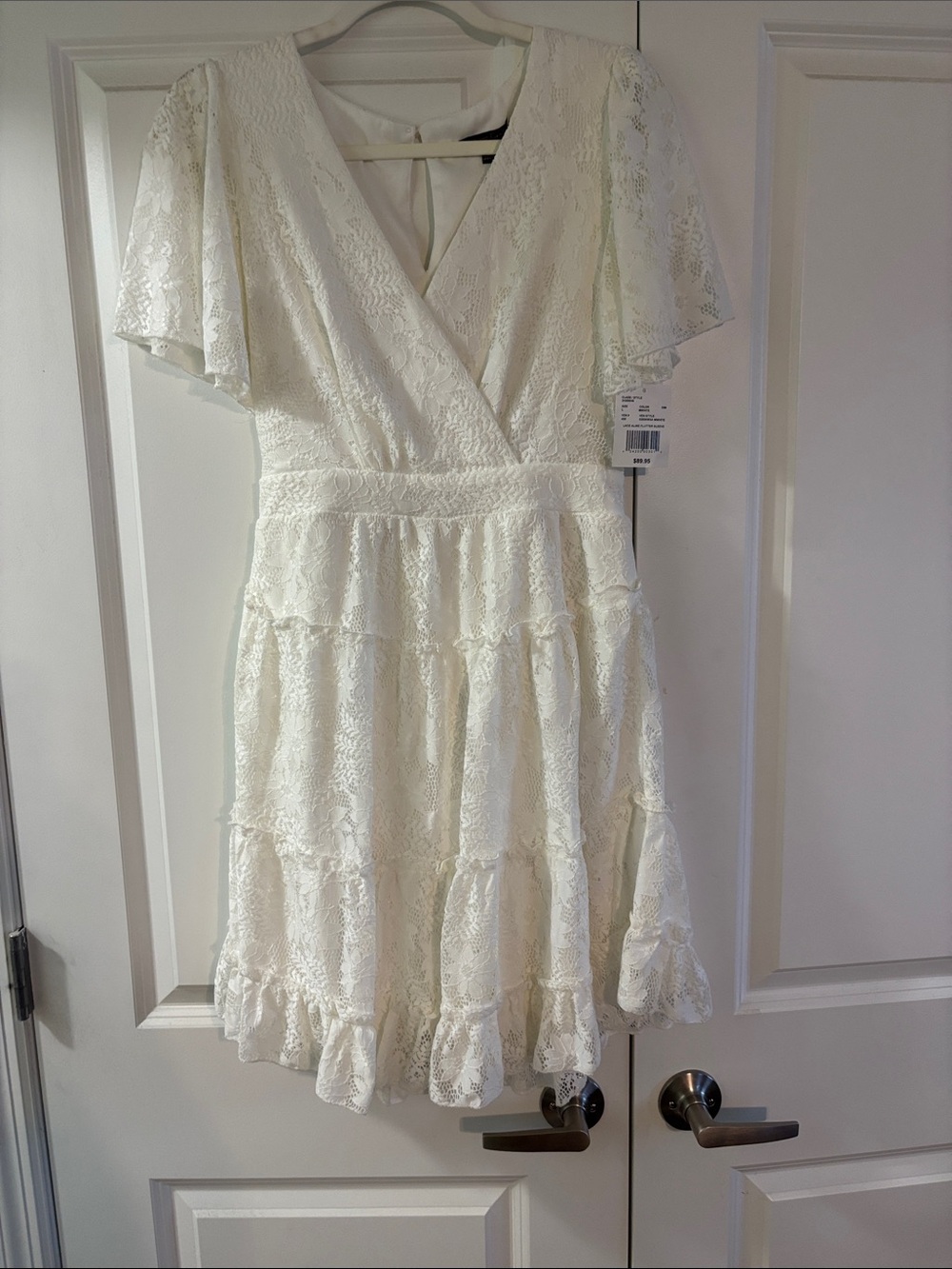 City Triangles Ivory Lace Tiered Flutter Sleeve Dress